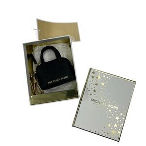 NIB Michael Kors Black Saffiano Leather Mini Cindy Satchel Key Fob Charm